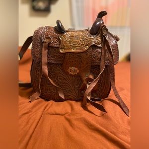 Vintage leather handtooled western saddle purse